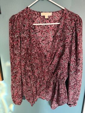 Michael Kors Burgundy Paisley Long-Sleeve Blouse